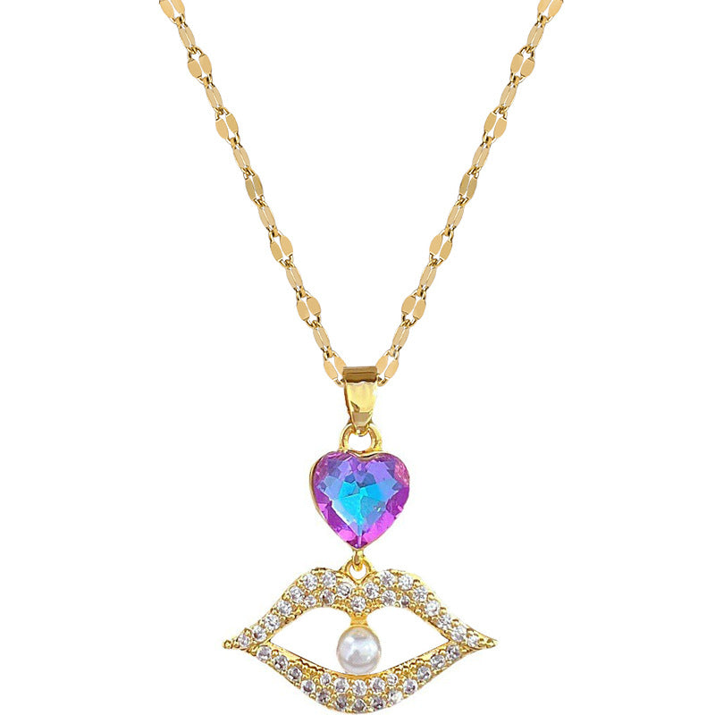 Minimalist Geometric Pearl Lips Necklace for Women with Titanium Steel Chain and Gold-Plated Copper Pendant