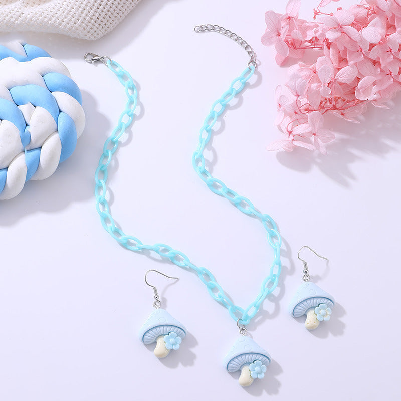 Collar con Colgante de Hongo Floral Hecho a Mano con Diseño de Lazo en Cristal y Aleación para Mujer