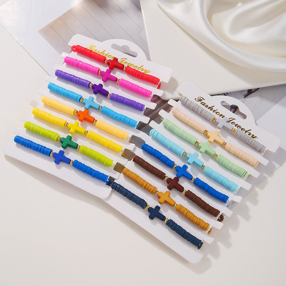 Bohemian Colorful Resin Acrylic Cross Geometric Bracelet Set