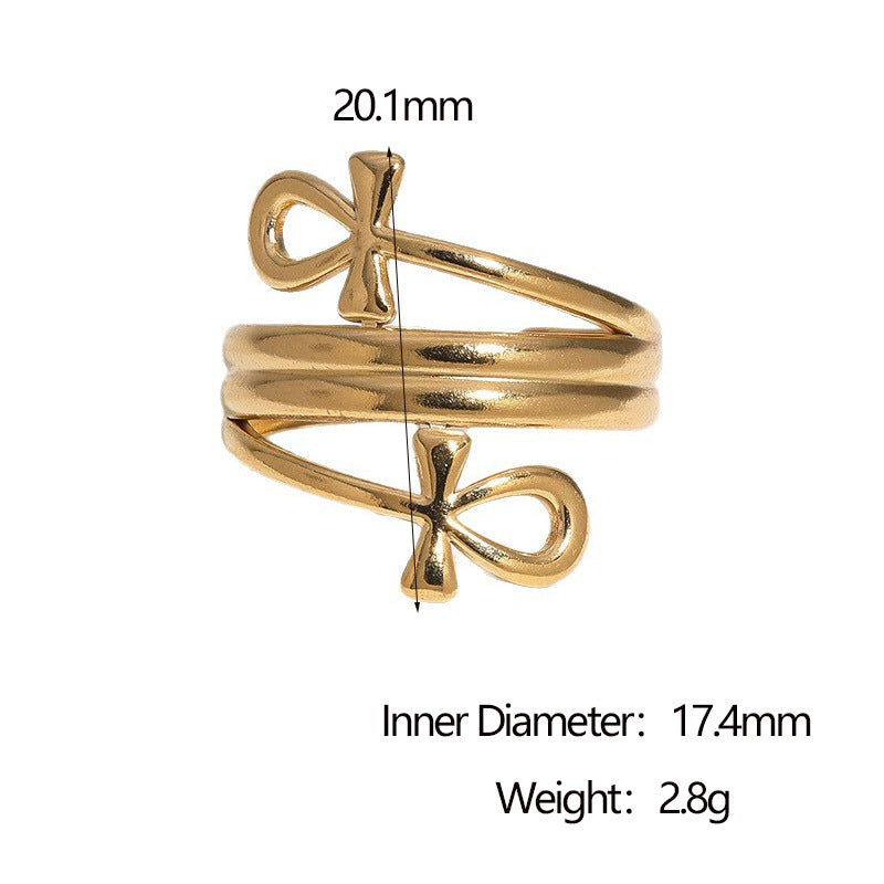 Anello aperto minimalista da donna in acciaio inossidabile placcato oro 18 carati, con fiocco geometrico