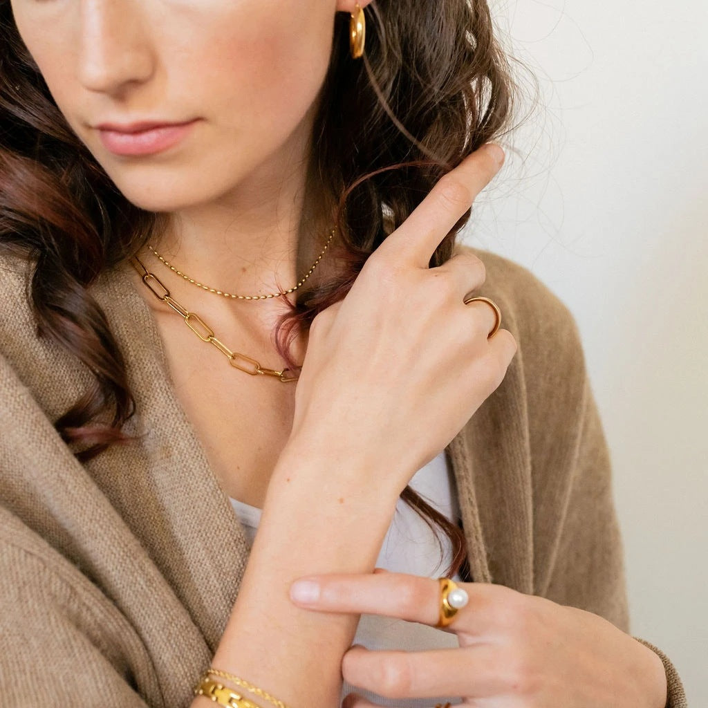 Collana da donna in acciaio inossidabile a forma geometrica, stile punk hip-hop, placcata in oro 18 carati con finitura sottovuoto