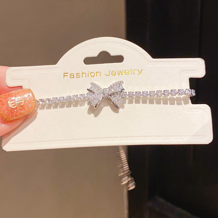 Vintage Sweet Butterfly Brass Bracelet with Cubic Zirconia Inlay for Women