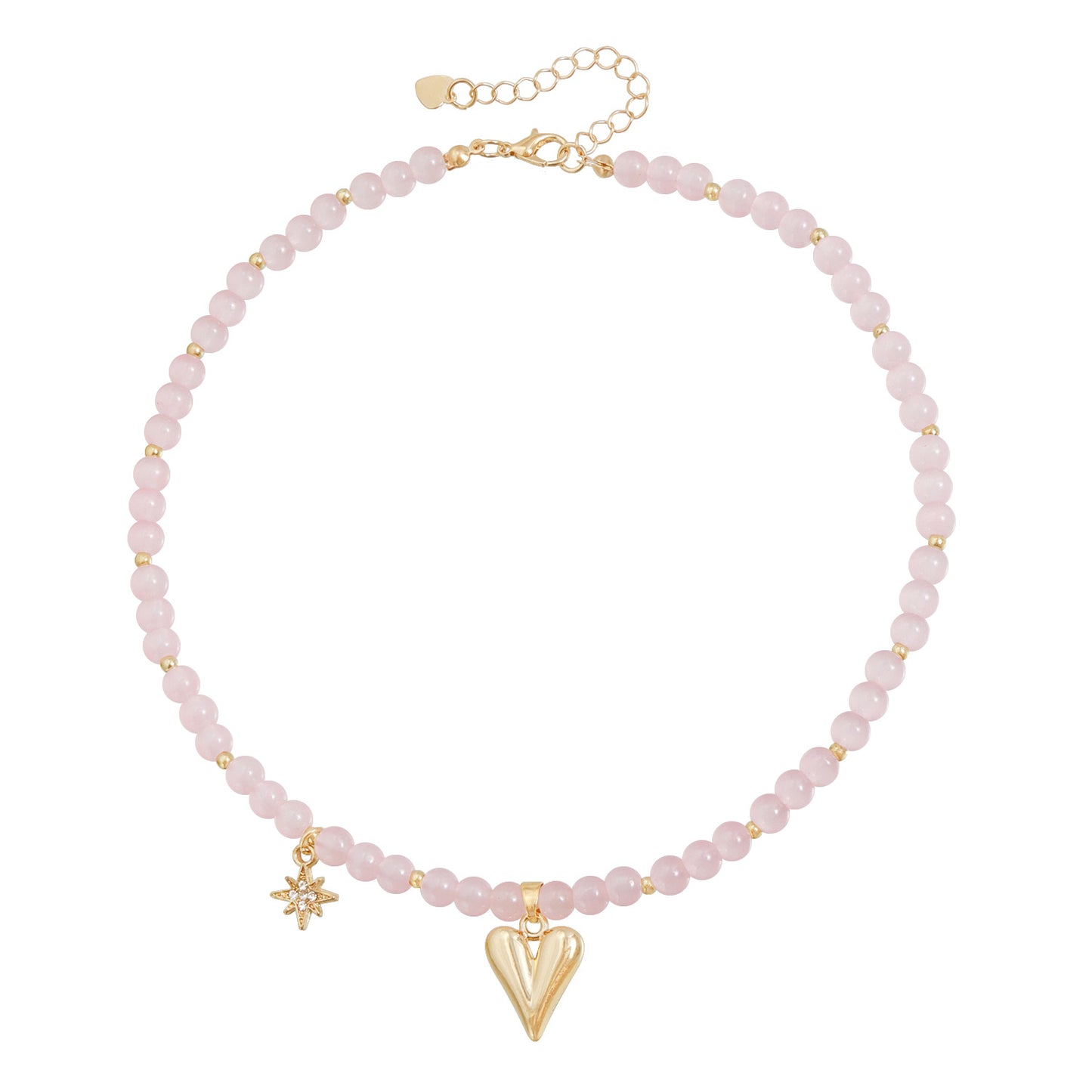 Pink Heart Geometric Beaded Necklace ABS Alloy Plated Pendant for Women