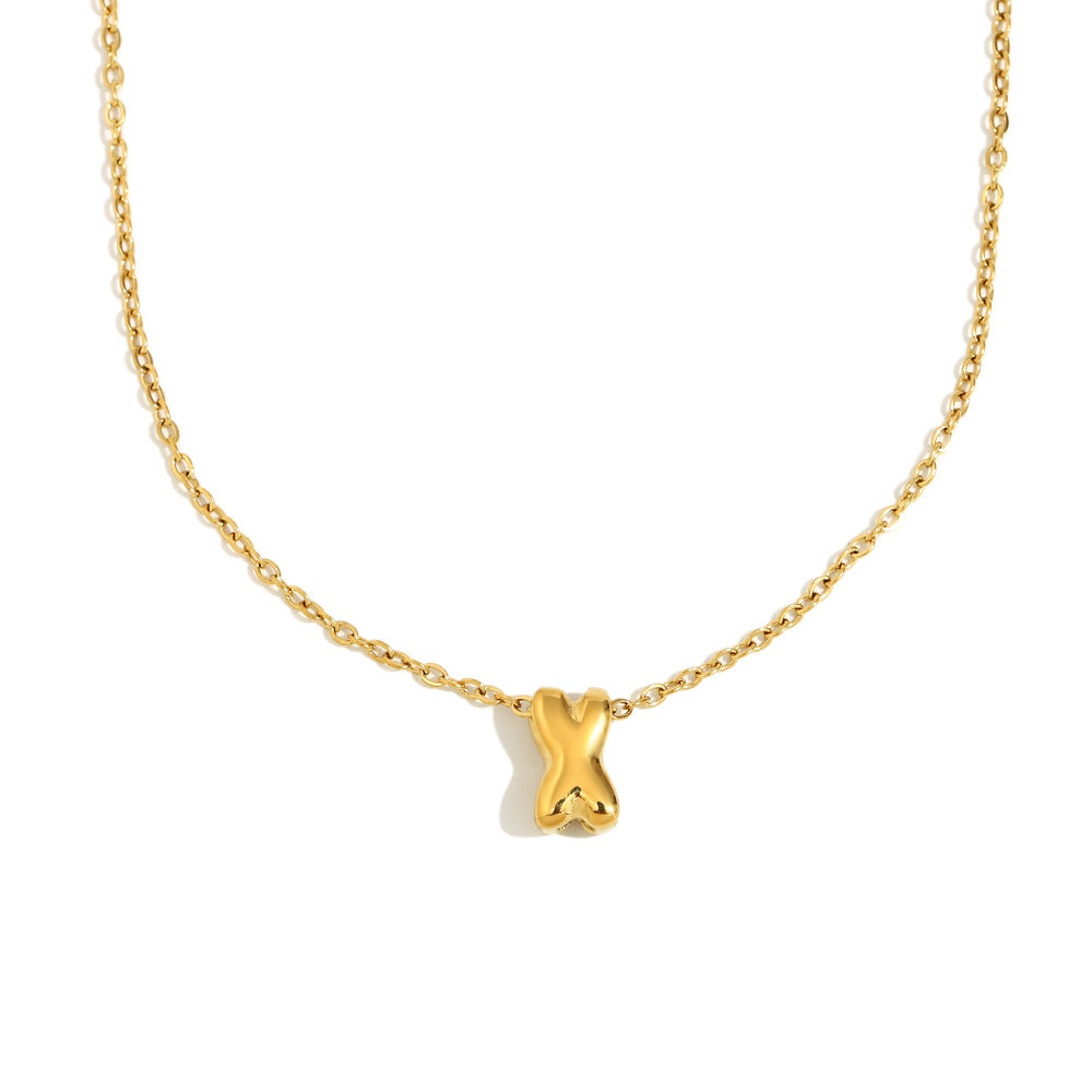 Fashionable Minimalist Letter Pendant Necklace in Stainless Steel with 18K Gold Plating for Women