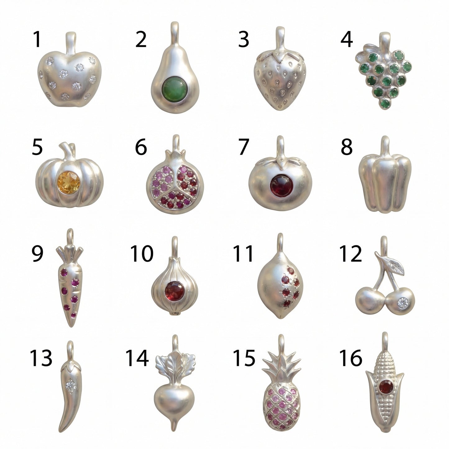 Vintage Drip Oil Plated Brass Cubic Zirconia Fruit Pattern Charm Bar
