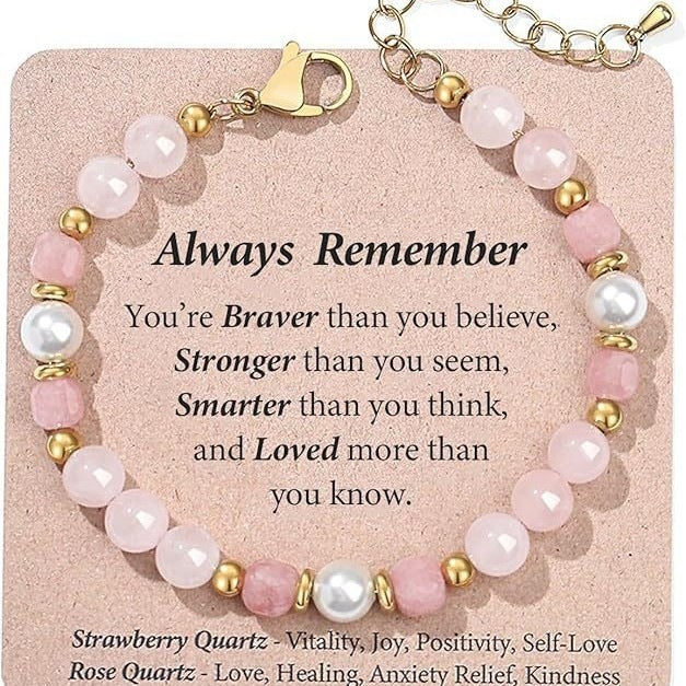 Minimalist 8mm Natural Faceted Strawberry Quartz Geometric Bracelet for Women