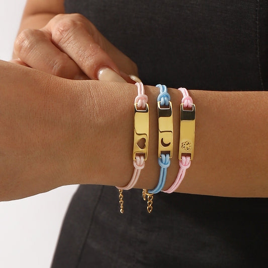 Personalized Hollow Moon and Heart Stainless Steel Bracelet with Colorful Cord for Women