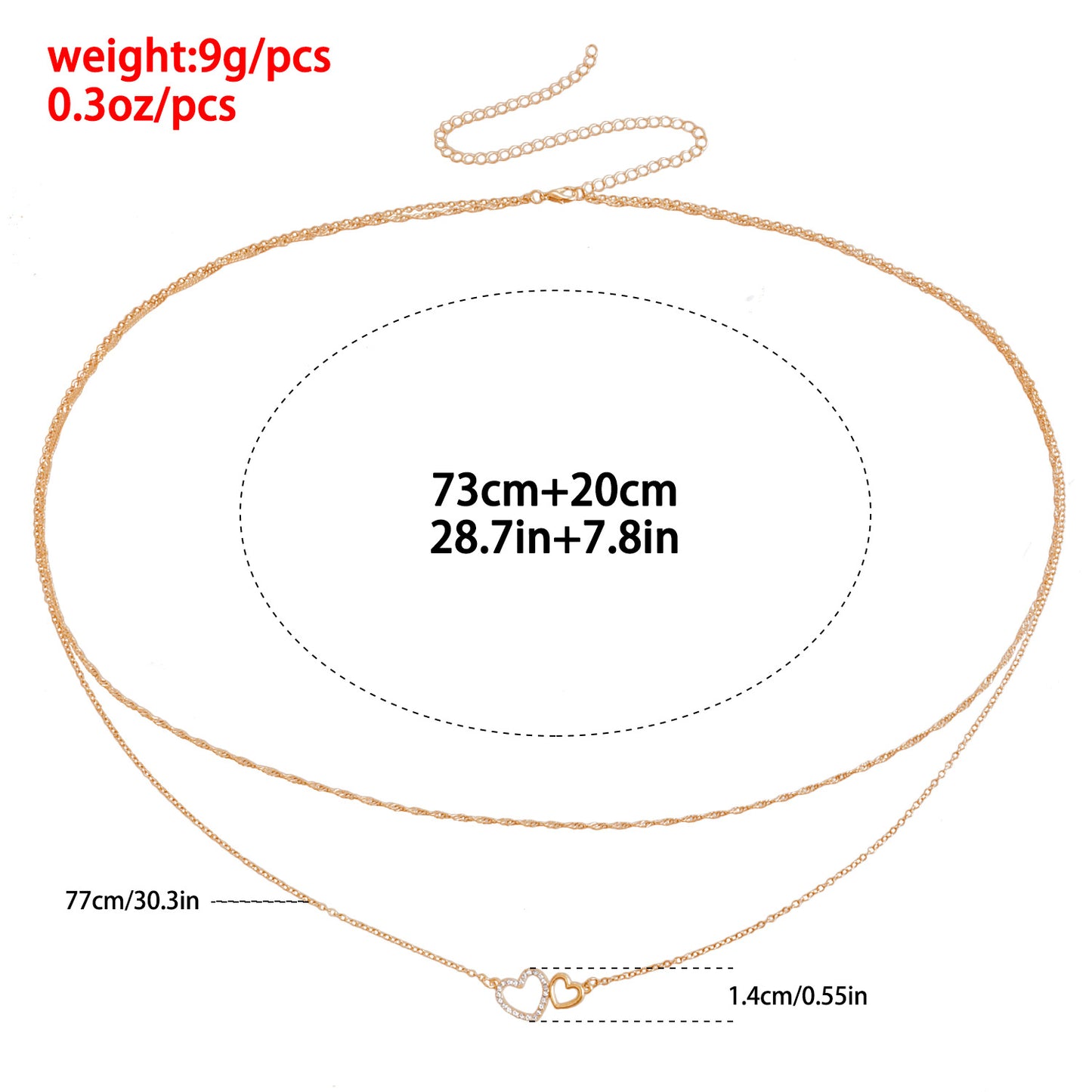 Punk Style Geometric Heart Pendant Waist Chain for Women in Metal with Double Loop Design