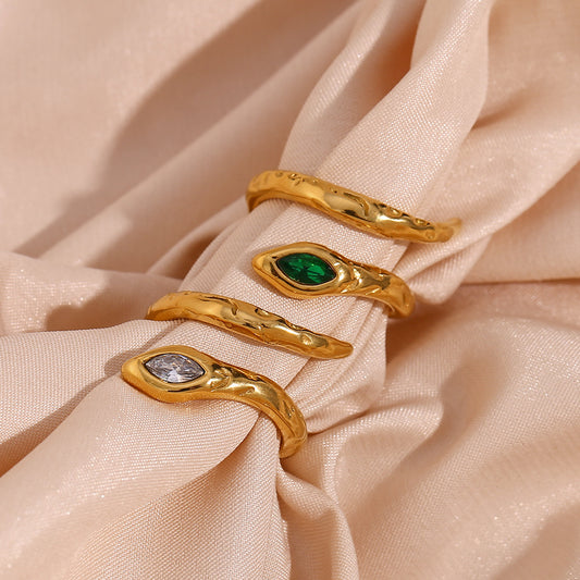 Minimalist Geometric Stainless Steel Gold-Plated Snake-Shaped Open Ring for Women