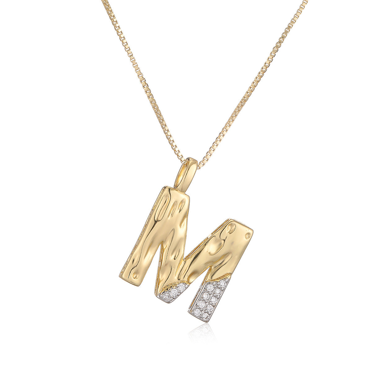 Minimalist Two-Tone Plated Cubic Zirconia Letter Pendant Necklace for Women with Box Chain