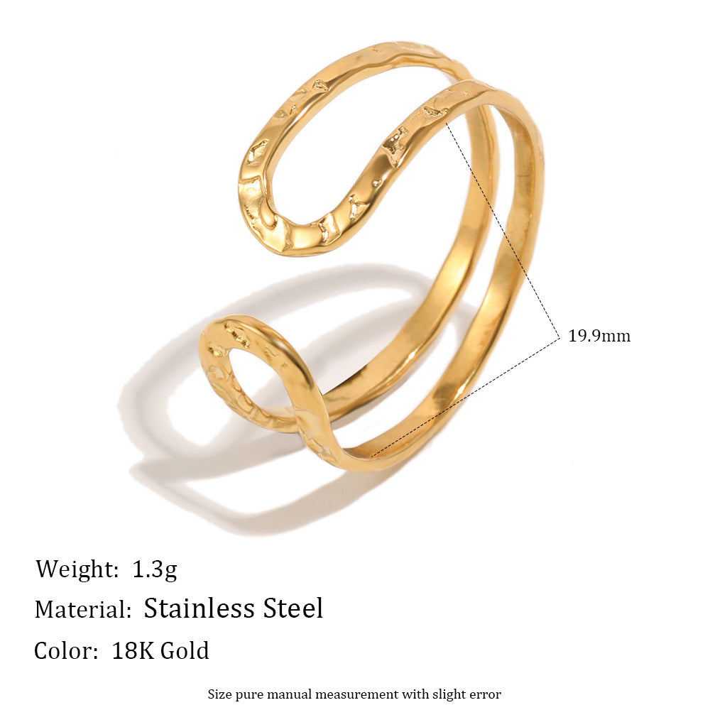 Elegant Minimalist Geometric Rhinestone Knot 18K Gold Plated Stainless Steel Open Ring for Women
