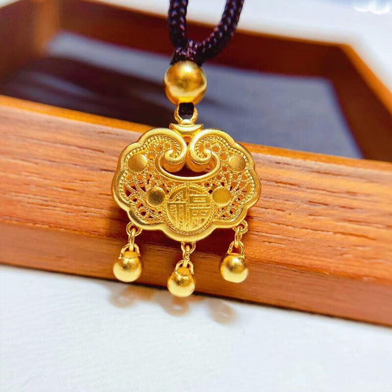 Collana con ciondolo a forma di lucchetto della longevità in ottone placcato oro con design originale a forma di animale irregolare, per uomo e donna