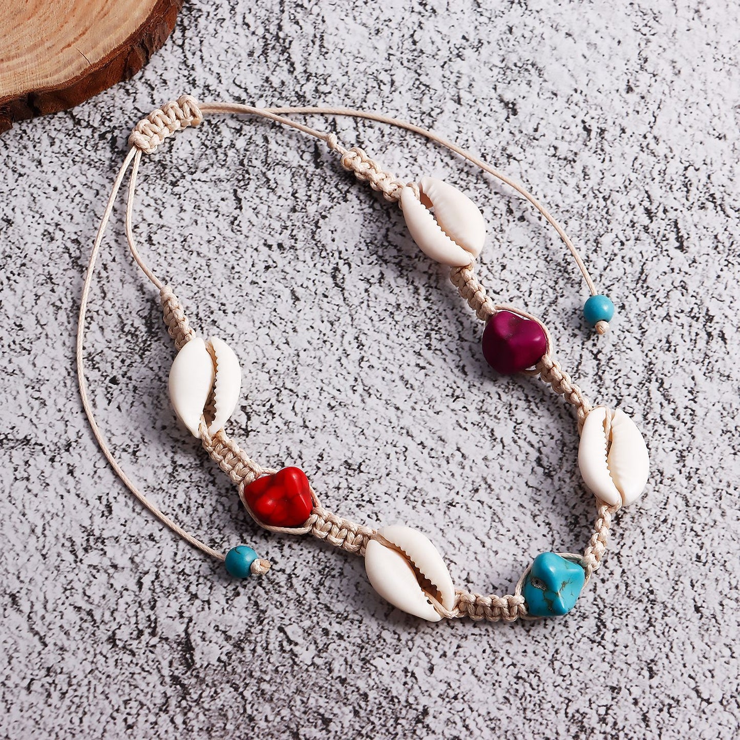 Vintage Beach-Themed Woven Shell Anklet for Women Alloy Geometric Design Vacation Jewelry