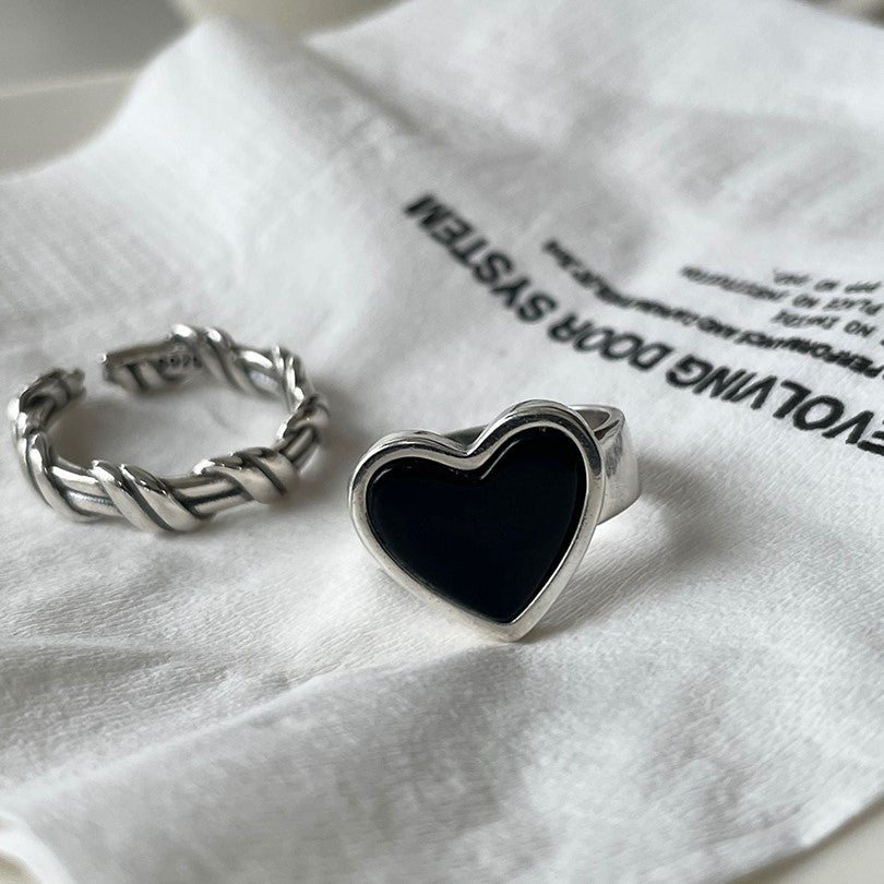 925 Sterling Silver Heart Agate Inlay Ring for Women