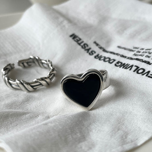 Anillo de plata de ley 925 con incrustaciones de ágata en forma de corazón para mujer