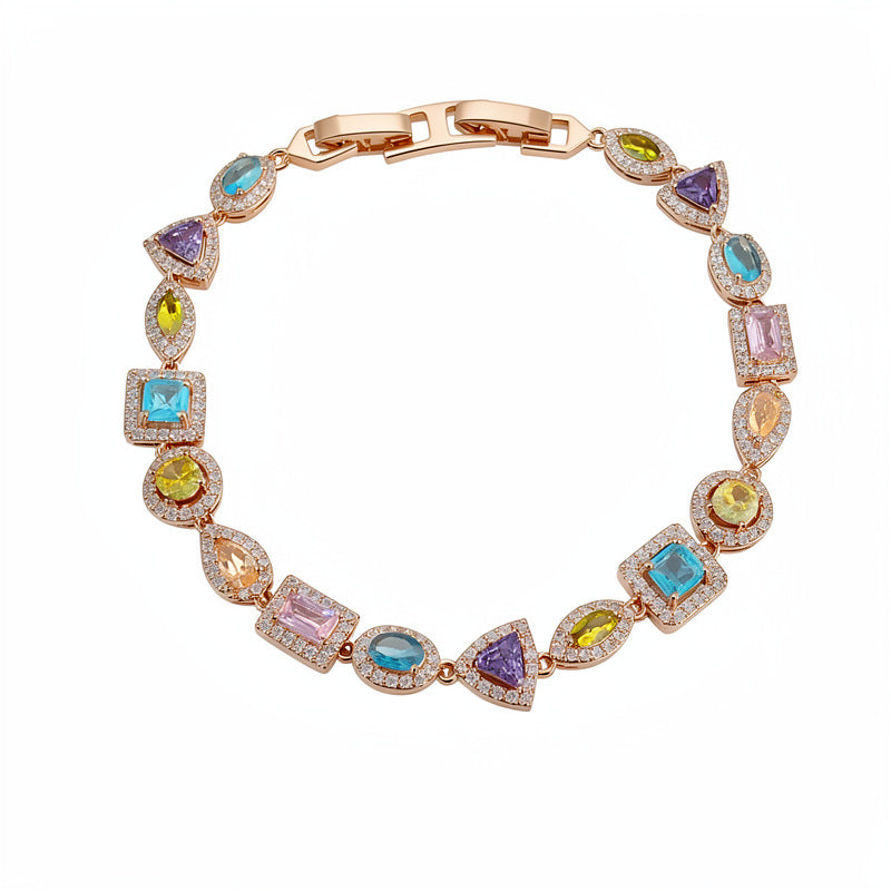 Luxury Elegant Oval Triangle Square Brass Inlaid Cubic Zirconia Bracelet for Women