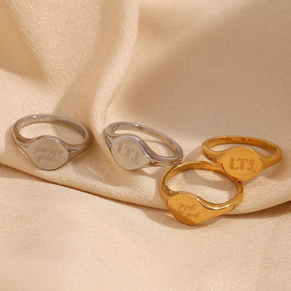 Minimalist Fashion Stainless Steel Plated 18K Gold Letter Ring for Women