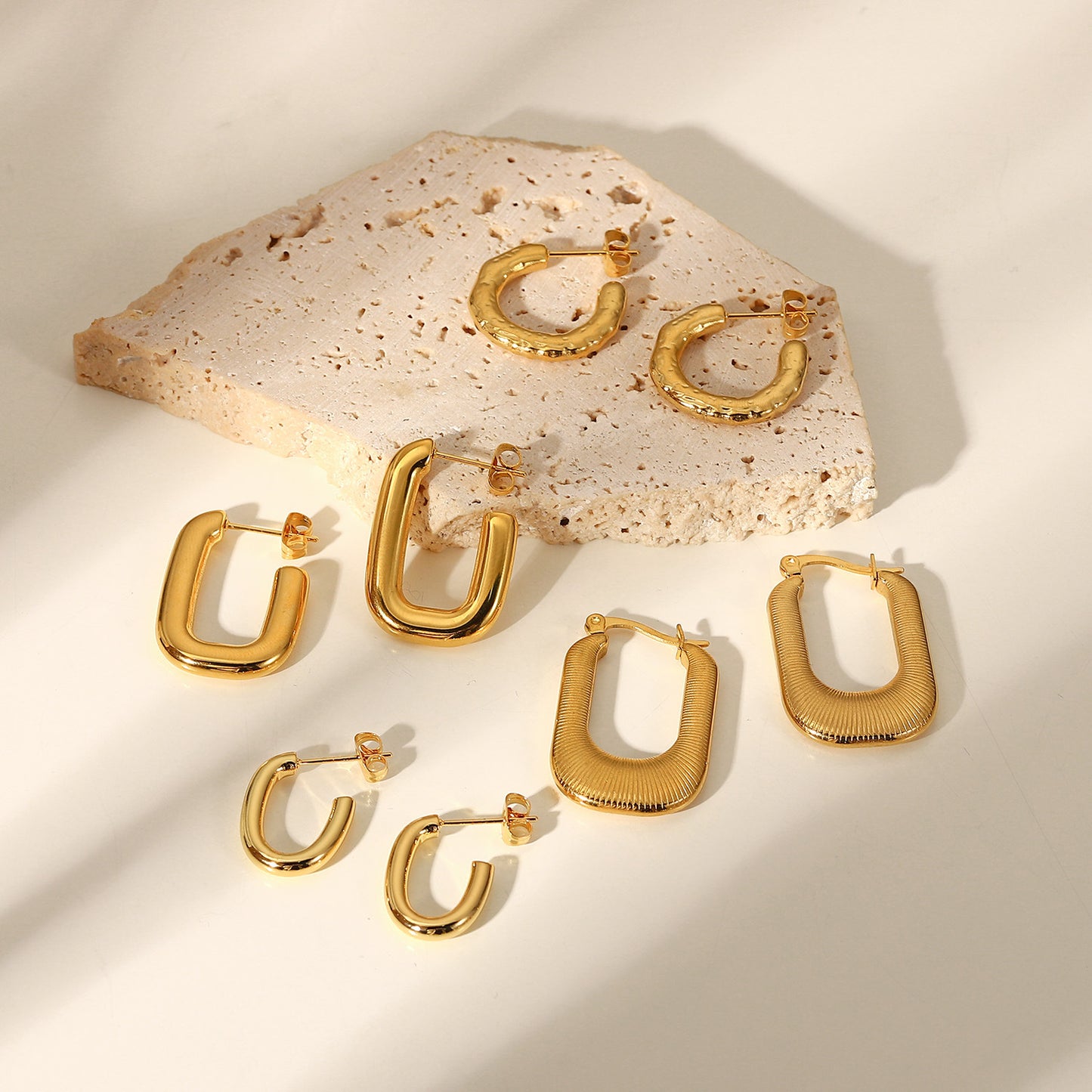 Minimalist Geometric Titanium Steel Earrings with 18K Gold Plating for Women