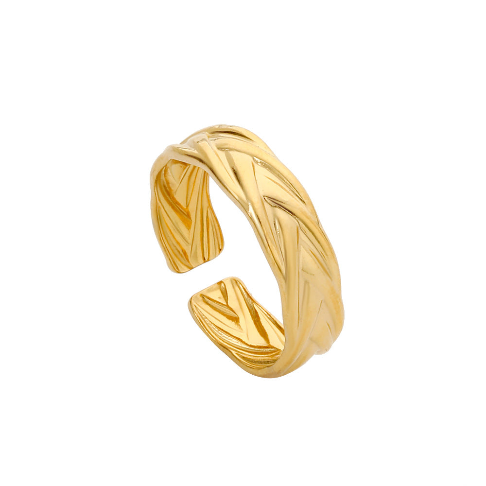 Minimalist Geometric Round Hollow Plated Titanium Steel Open Ring for Unisex