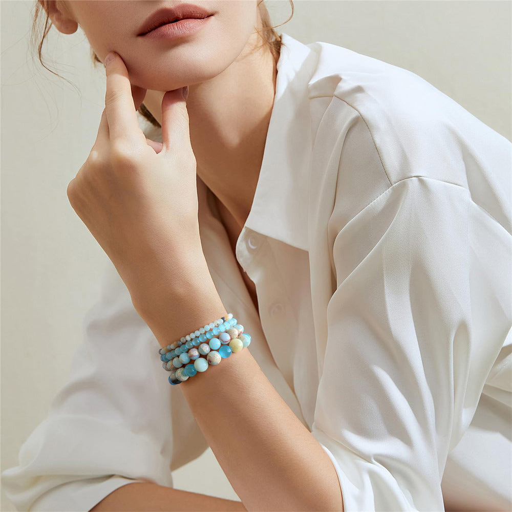 Geometric Natural Stone Beaded Bracelet Set Unisex Handmade Jewelry
