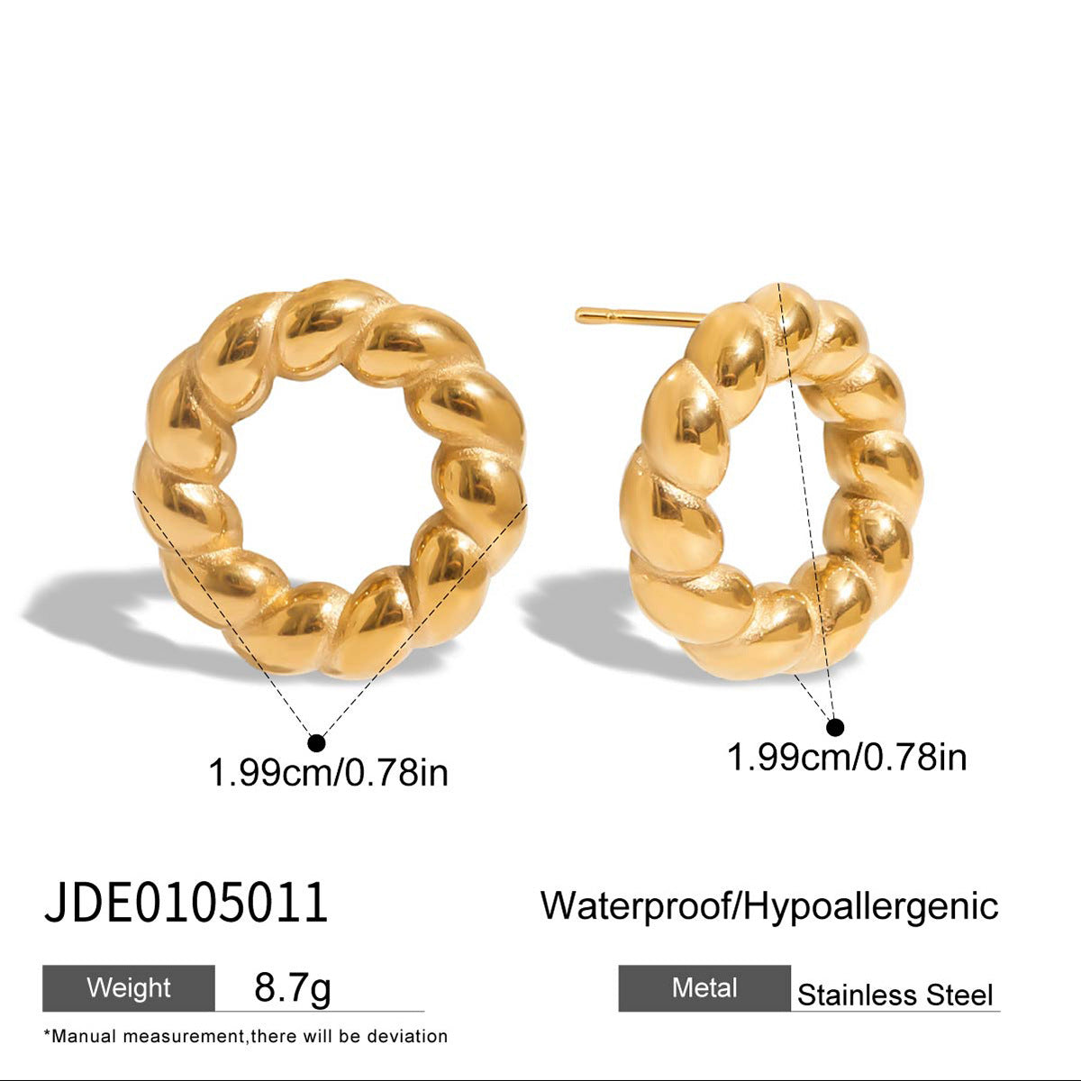 Pendientes de tuerca redondos geométricos minimalistas de acero inoxidable para mujer con acabado chapado
