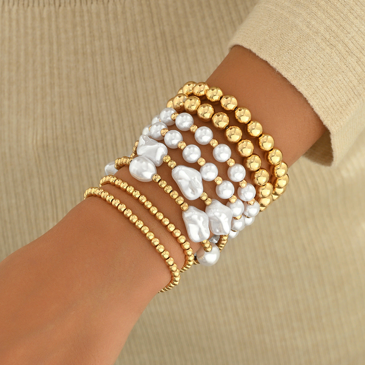 Juego de pulseras de perlas geométricas minimalistas con diseño trenzado para mujer