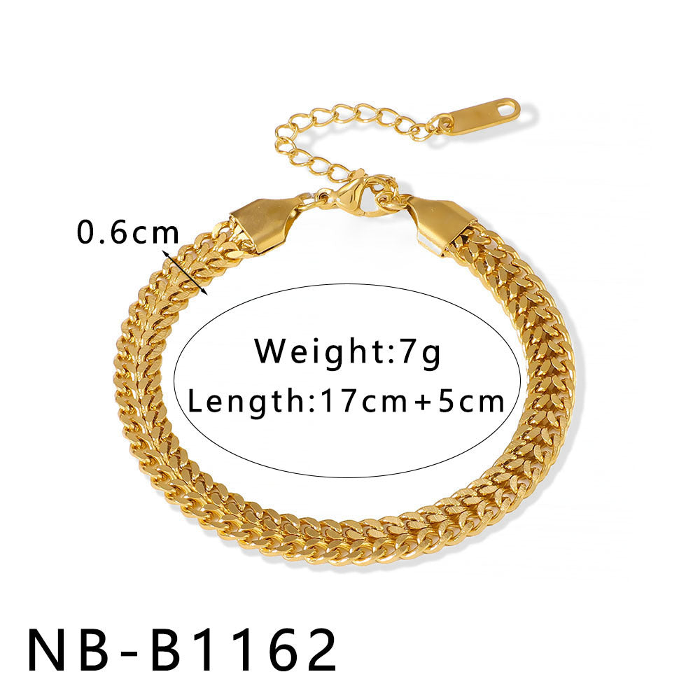 INS Style Geometric and Letter-Shaped Titanium Steel Stainless Steel Bracelet with 18K Gold Plating for Couples