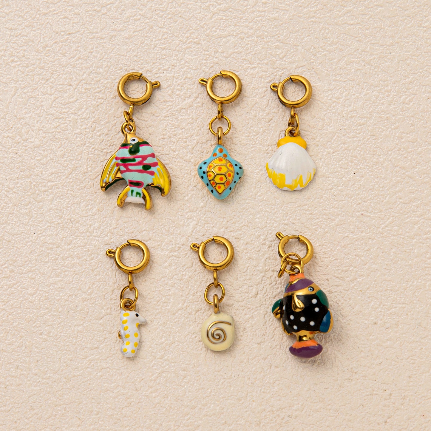Vintage 18K Gold Plated Stainless Steel Marine Life Charm Bar for Women