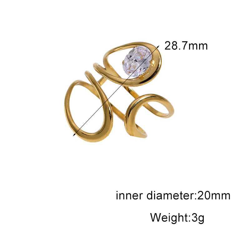 Minimalist 18K Gold Plated Geometric Star Cubic Zirconia Inlay Stainless Steel Open Ring for Women