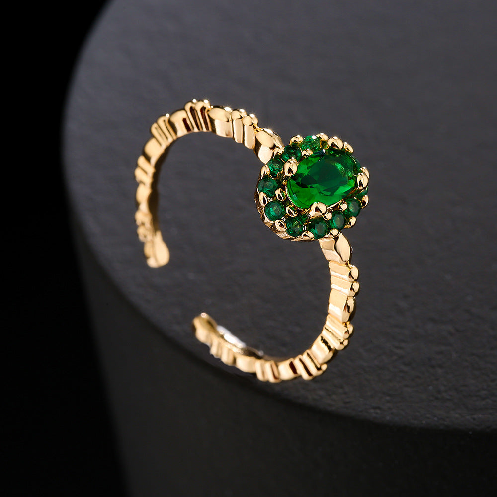 Minimalist Geometric Open Ring for Women Made of Copper with 18K Gold Plating and Micro-Paved Zirconia