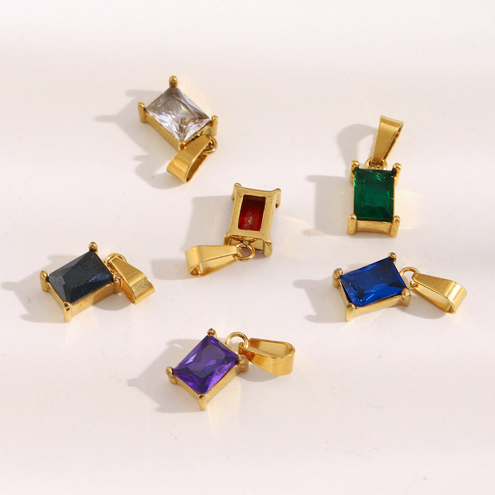 Colgante Minimalista Geométrico de Zirconia Rectangular para Mujer, Acero Inoxidable con Baño de Oro de 18K