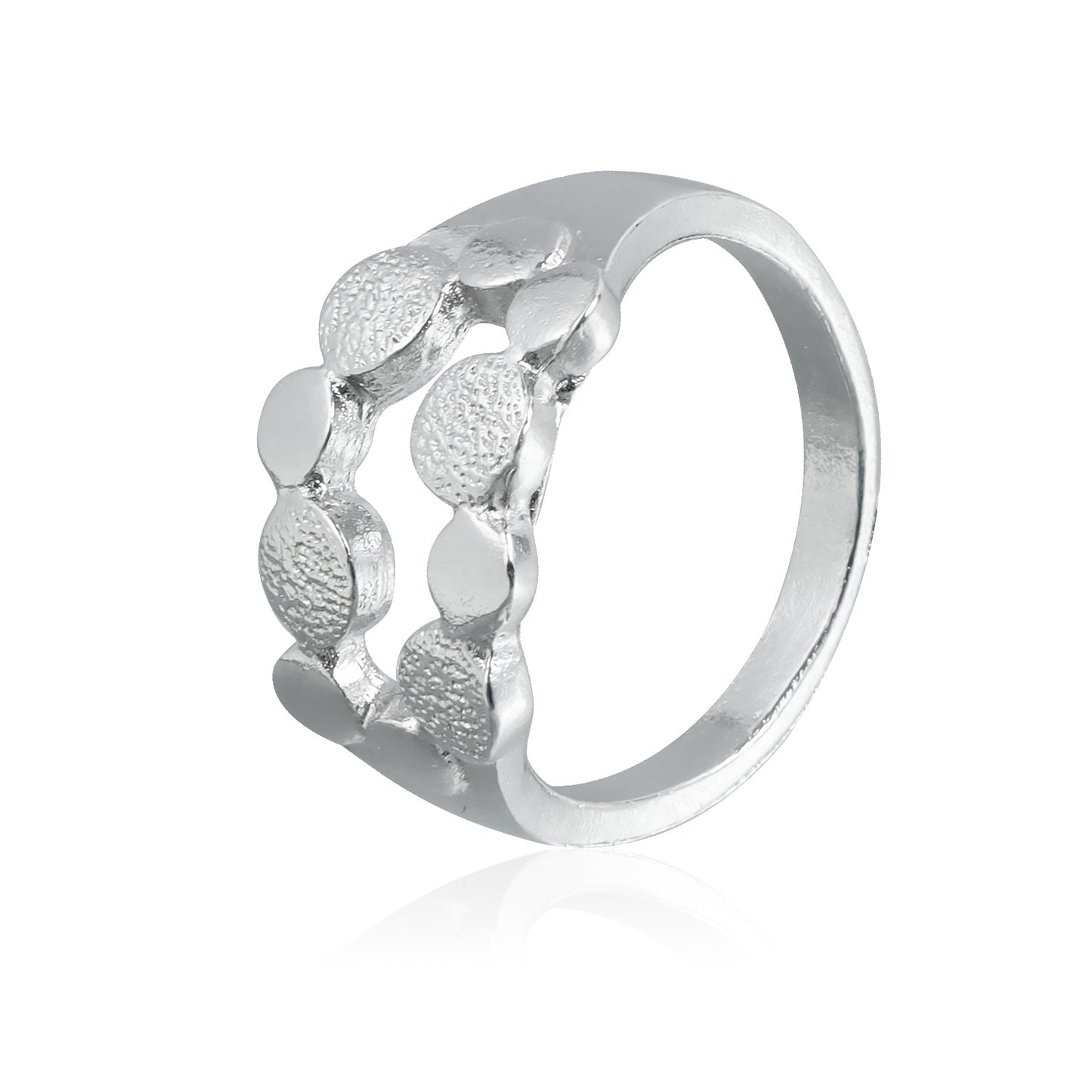 Anillo minimalista de metal chapado con textura de escamas redondas geométricas para mujer