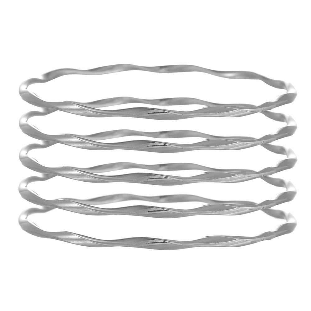 Punk Irregular Geometric Rhombus Round Twisted Rope Chain Plated Iron Bracelet Set for Women