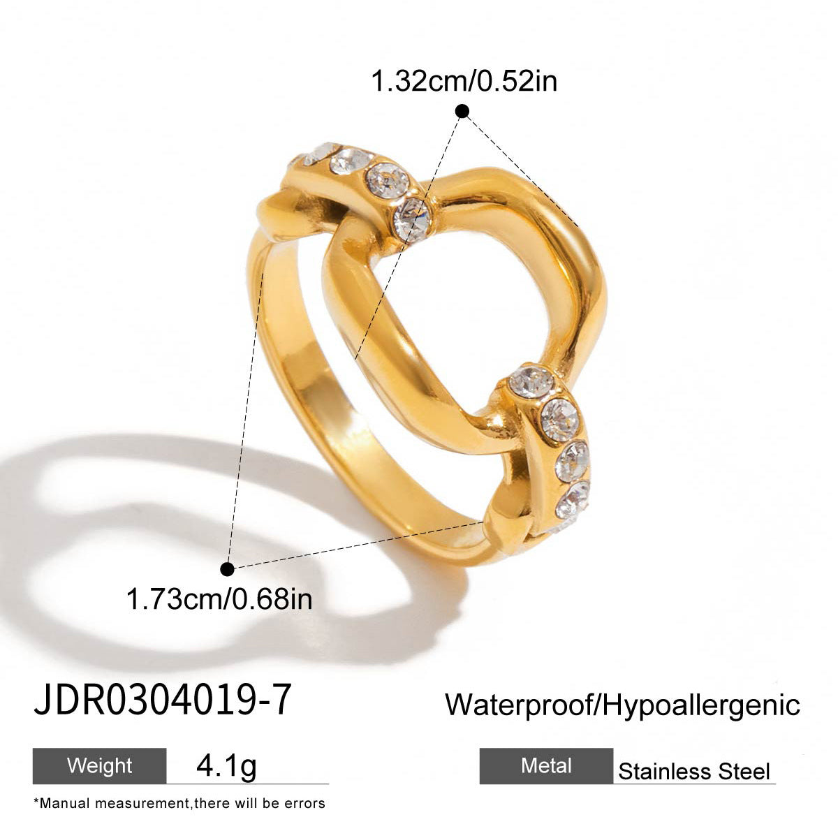 Geometric Titanium Steel Ring with Rhinestone Inlay Plated for Women Fashionable Minimalist Jewelry