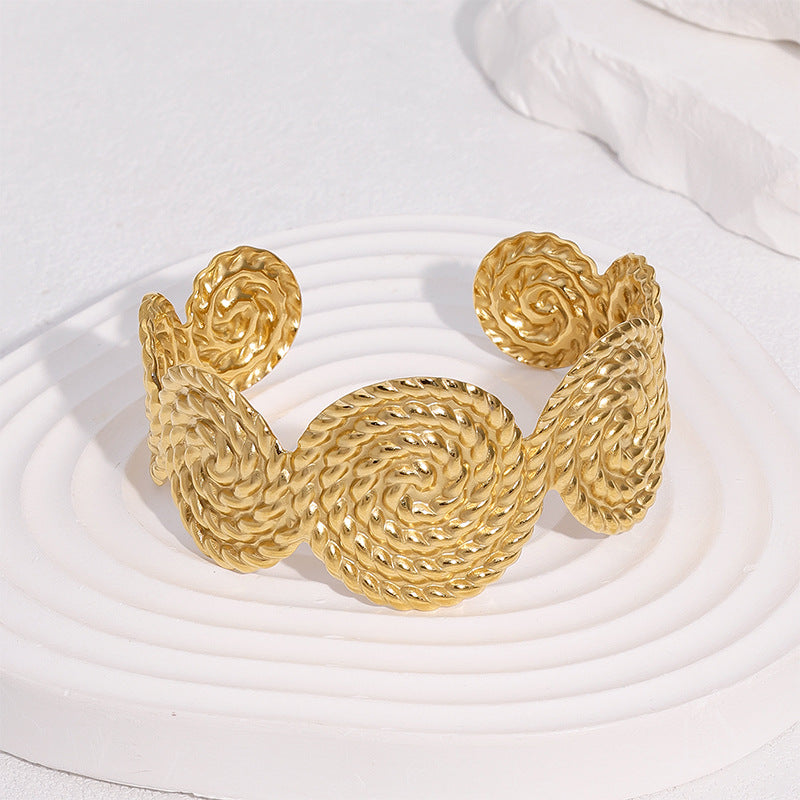 Minimalist 18K Gold Plated Stainless Steel Open Cuff Bracelet Geometric Round Design Lightweight Fashion Jewelry