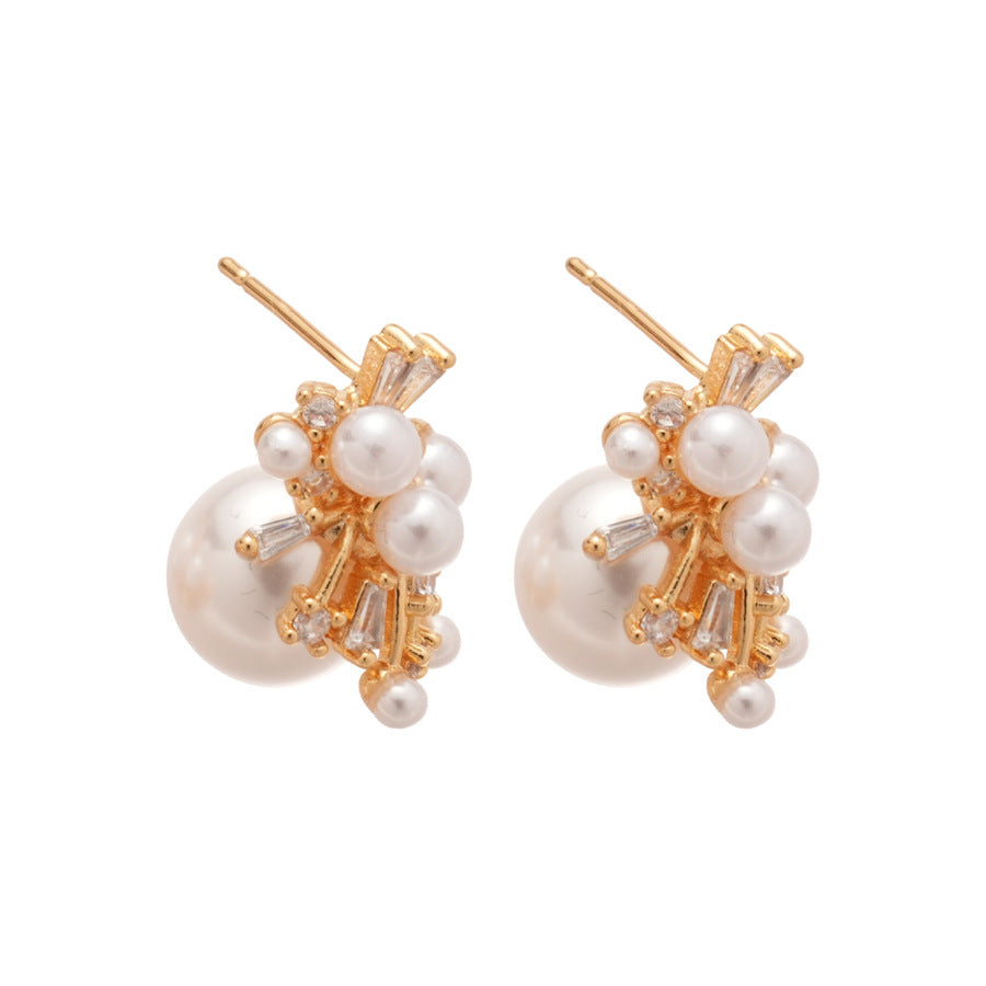 Orecchini a perno da donna eleganti geometrici ispirati al vintage con perle e zirconi