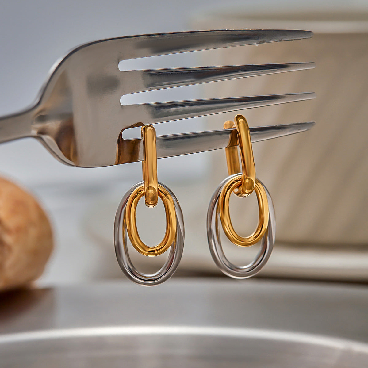 Oval Geometric Plated Stainless Steel Earrings for Women