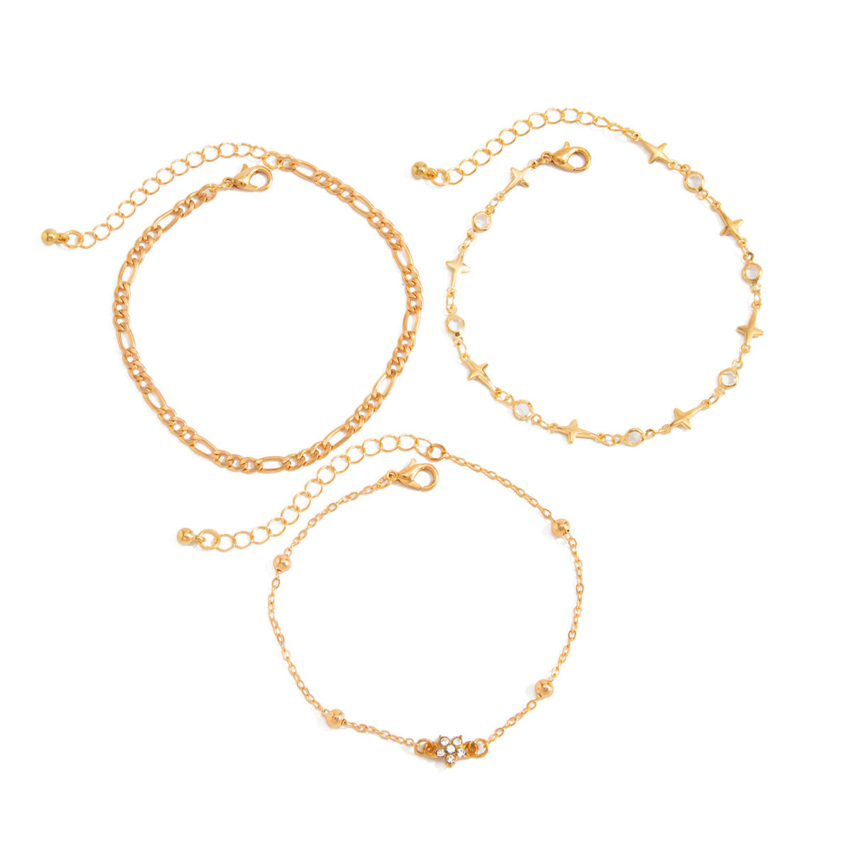 Bohemian Star Floral Rhinestone Brass Zinc Alloy Anklet for Women