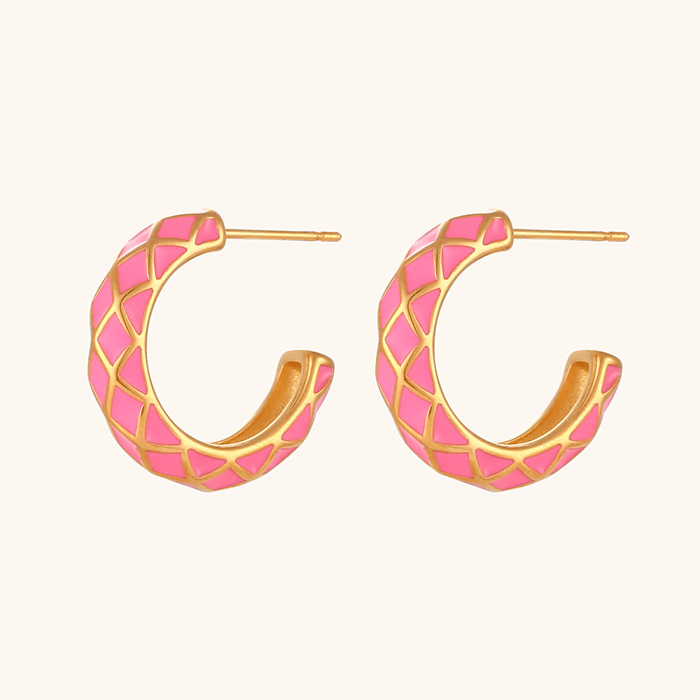 Pendientes de acero inoxidable con diseño geométrico de esmalte, baño de oro de 18 quilates y rueda en colores caramelo para mujer