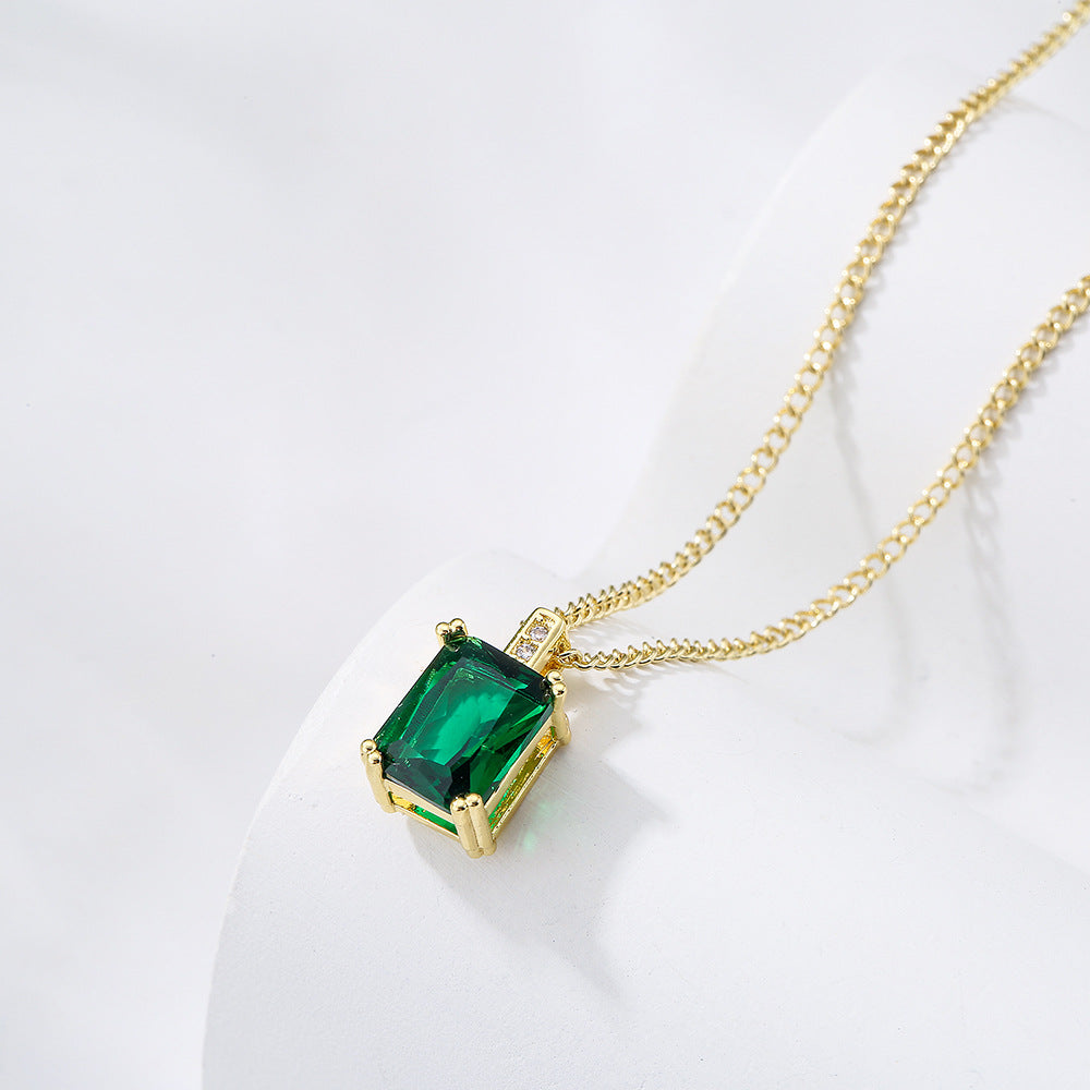 Minimalist Geometric Pendant Necklace for Women in Copper with 18K Gold Plating and Green Zirconia