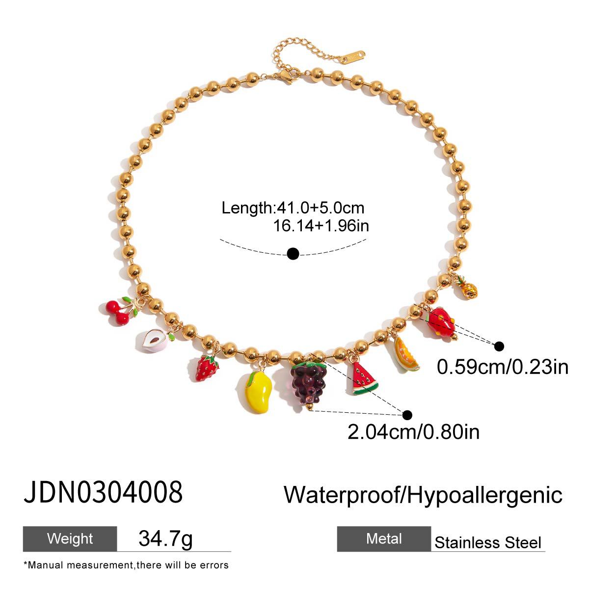 Luxury Casual Fruit Pattern Plated Stainless Steel Titanium Steel Necklace Bracelet Set for Women