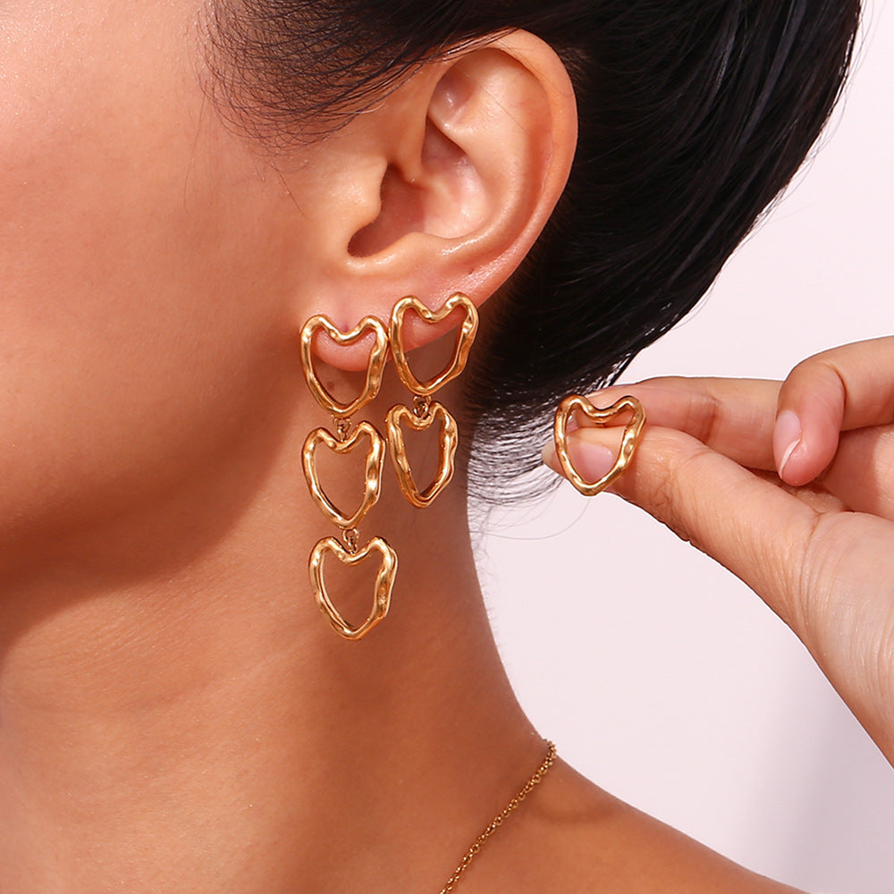 Orecchini pendenti da donna in acciaio inossidabile a forma di cuore vuoto, placcati in oro 18 carati, stile minimalista alla moda