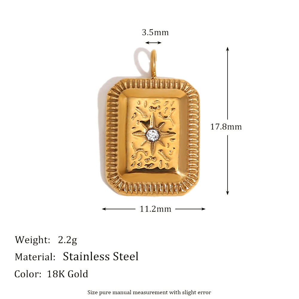 Geometric Fashion Pendant for Women Stainless Steel with 18K Gold Plating Teardrop Rose and Square Brick Design