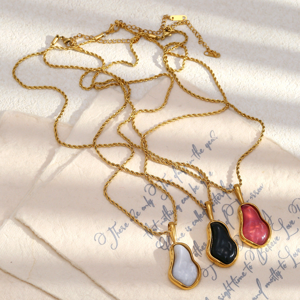 Collana con Pendente Lusso Minimalista Geometrico in Acciaio Inossidabile con Placcatura Oro 18K e Design Ispirato a Perle Barocche da Donna