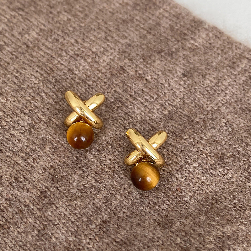Aretes de resina minimalistas retro con letra X y postes de plata de ley 925 para mujer