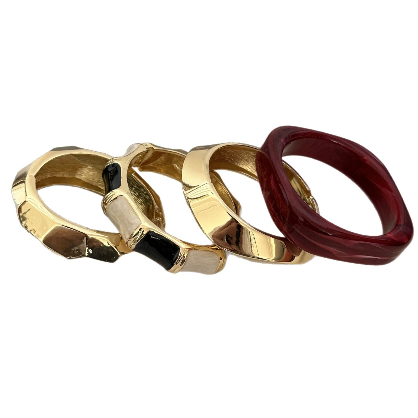 Vintage Enamel Drip Oil Plated Geometric Wave Bamboo Joint Open Cuff Bracelet for Women