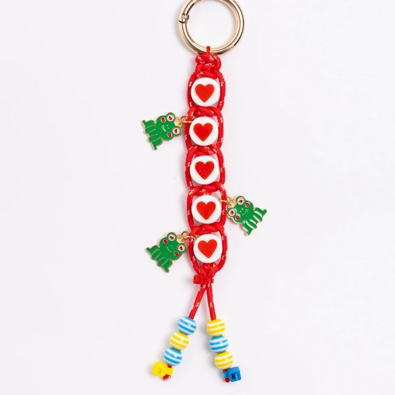 Colorful Rope Heart Cherry Keychain Bag Charm Brass Plated Accessory