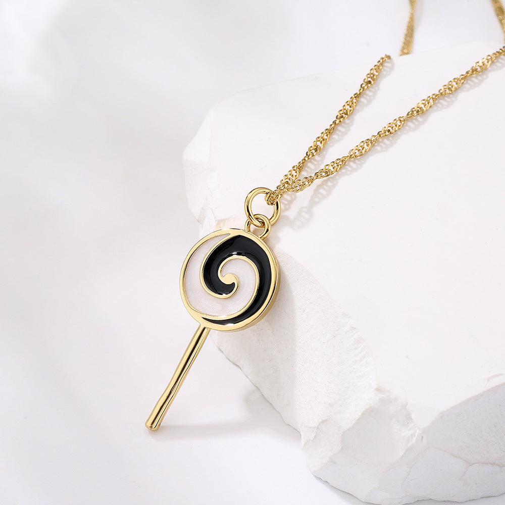 Collana con ciondolo geometrico grazioso per donna con base in rame, placcatura in oro 18 carati e finitura in smalto
