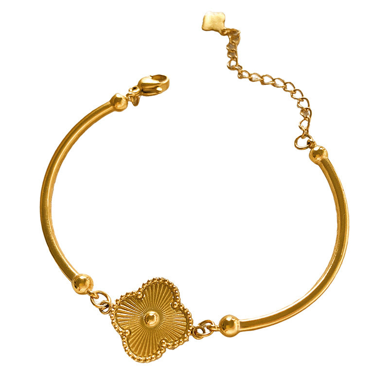 Minimalist Luxury Laser Plated Titanium Steel Clover Bracelet Unisex