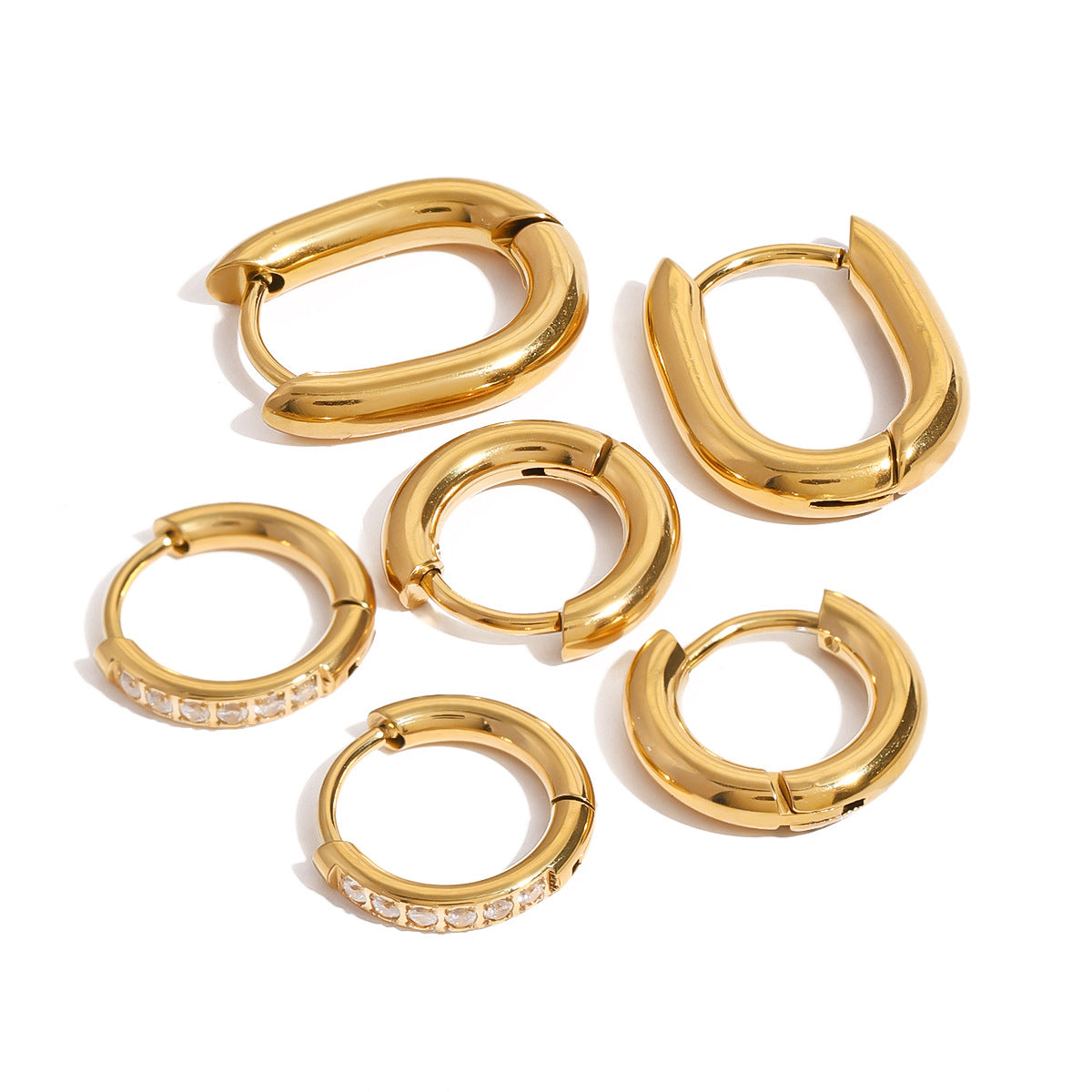 Pendientes geométricos de acero inoxidable con incrustaciones de diamantes de imitación para mujer, pendientes de moda de acero de titanio chapado